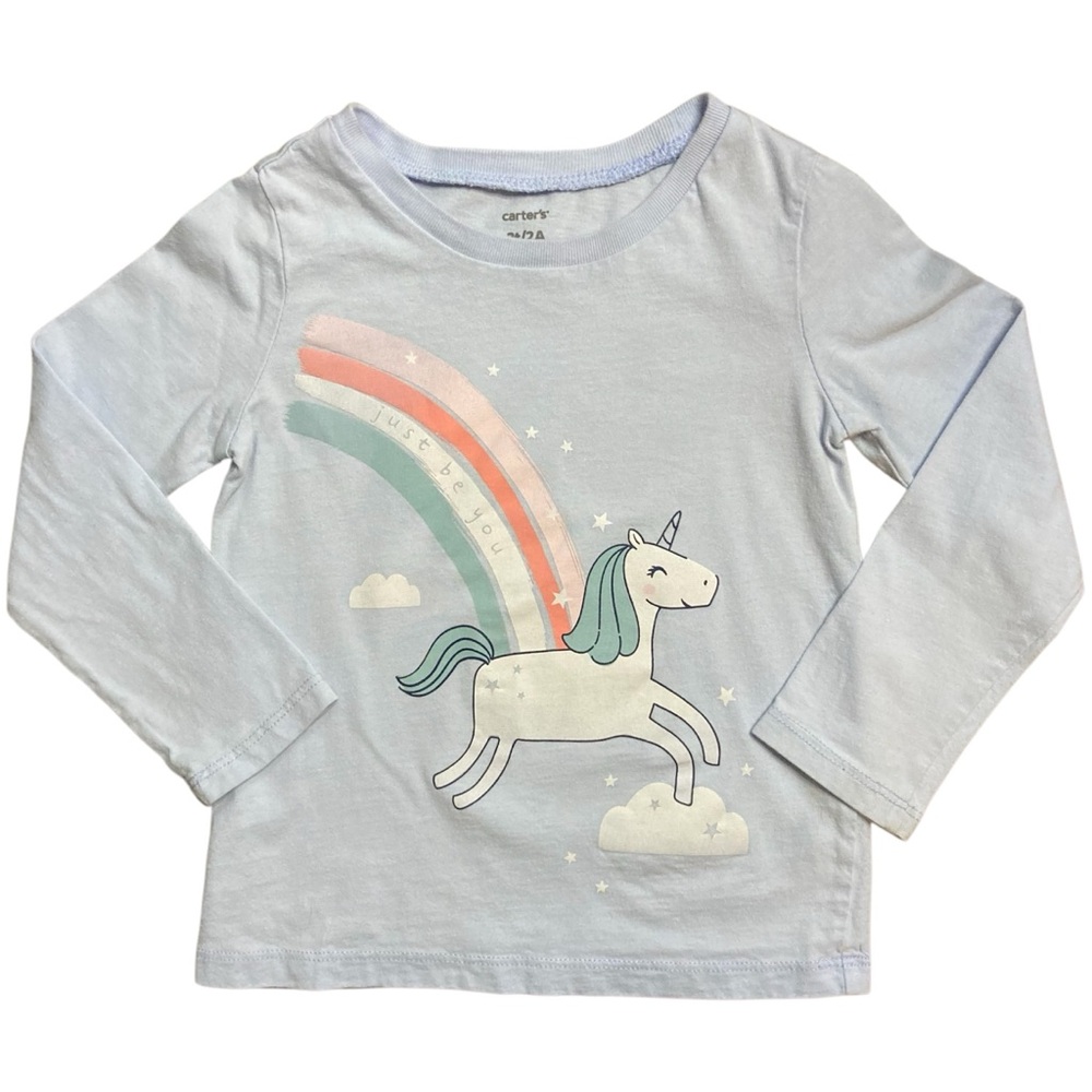 Carter's 2T baby blue unicorn rainbow long sleeve shirt "just be you"
